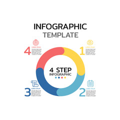 Circular diagram with 4 round elements placed around center. Concept of four stages of cyclic business process. Minimal infographic design template. Modern vector illustration for strategic planning.
