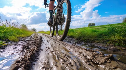 Cycling on muddy wet green grass - AI Generated Digital Art
