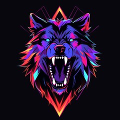 Flat logo wolf geometric abstraction style on a black background. Geometric abstraction style.
