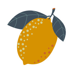 Cartoon lemon with leaves on a white background. Vector.