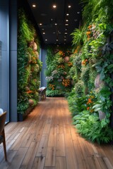 Fototapeta na wymiar Photos of office interiors decorated with plants and animals or vertical gardens. 
