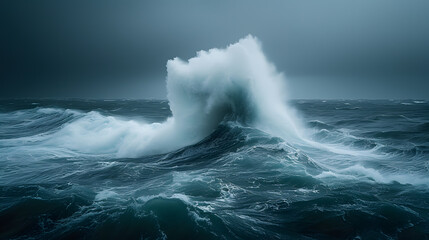 Fototapeta premium A dramatic seascape, with crashing waves as the background, during a stormy weather