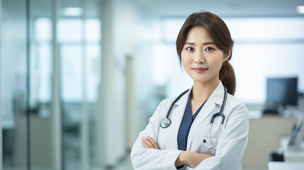 Confident female Doctor with Stethoscope. AI Generative.