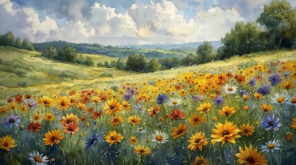 Summer Bliss A Vibrant Field of Wildflowers Generative AI