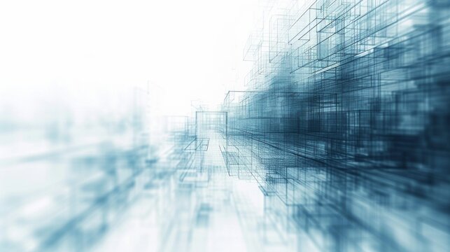 Abstract 3D wireframe structures creating a sense of technological complexity