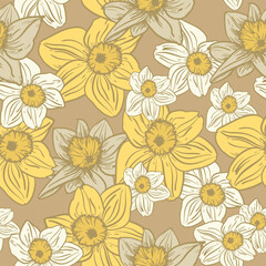 Leaves and flowers. Hand-drawn graphics. Seamless patterns for fabric and packaging design. Vector drawing of botany.

