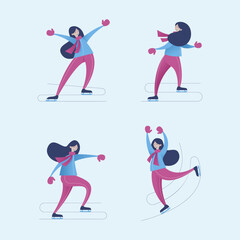Illustrations of Women Skiing in Winter
