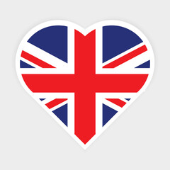 United Kingdom flag in Heart shape. Vector United States flag in Heart.
