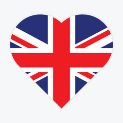United Kingdom flag in Heart shape. Vector United States flag in Heart.
