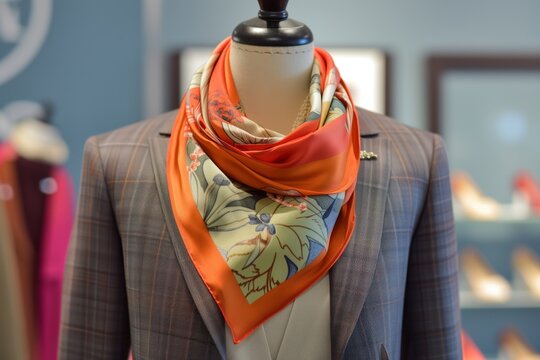 silk scarf on mannequin with coordinated outfit colors