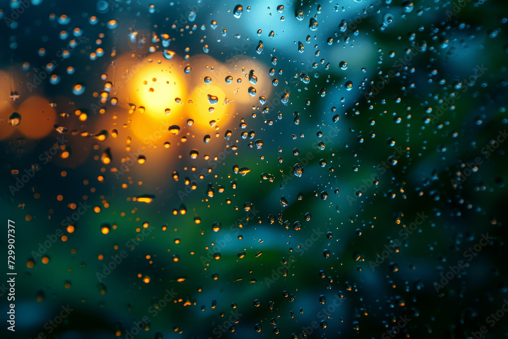 Wall mural an image of raindrops on a window, with the blurred outside world creating negative space. concept o
