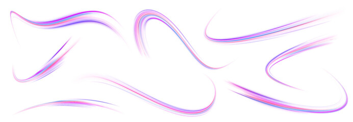 Set of neon speed lines on transparent background PNG. Big data traffic visualization, dynamic high speed data streaming traffic.  © Mirotvoric