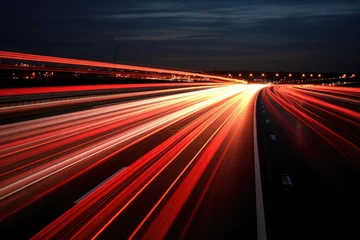 Deurstickers Snelweg bij nacht Red line light of cars driving at night long exposure