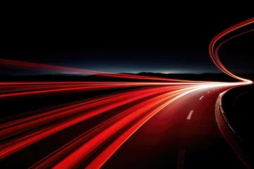 Afwasbaar Fotobehang Snelweg bij nacht Red line light of cars driving at night long exposure