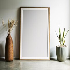 vertical frame resting on a floor against a wall, simple mockup.