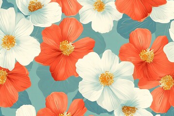 Seamless geometric patterns with pastell flowers motifs for batik clothes and backgrounds