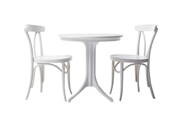 White table and chairs set isolated on transparent background.