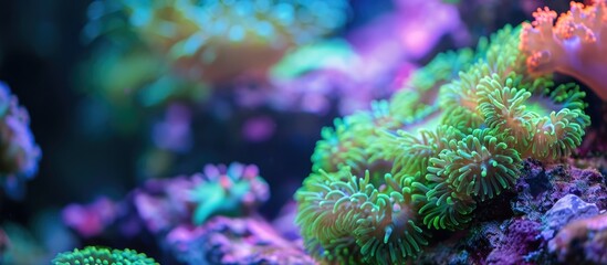 Reef tank's green star polyps coral