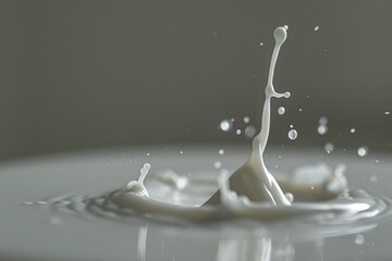 Subdued and delicate milk droplets suspended in a gentle splash, photographed in high definition,...