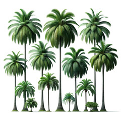Tropical Oasis: Green Palm Trees on a Pristine White Background