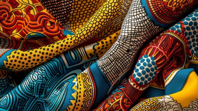 Multicolored African pattern on fabric. Textile pan Africa pattern.