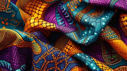 Multicolored African pattern on fabric. Textile pan Africa pattern.