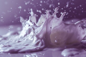 Subtle and artistic milk splash frozen in vivid detail, captured in high definition, forming an...