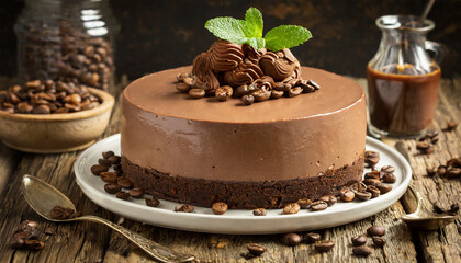 Homemade coffee chocolate mousse cake