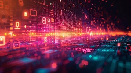 Fototapeta premium Digital Literacy: Pixelated patterns and tech icons highlight the importance of digital skills.