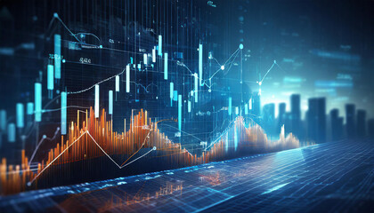 Perspective view of stock market growth, business investment, and data visualization concept...