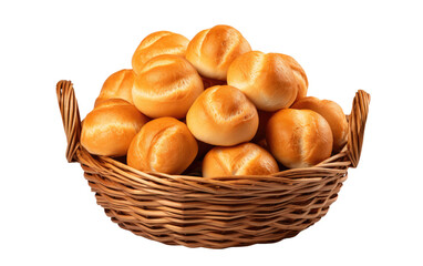 Showcasing a Charming Basket Adorned with Deliciously Freshly Baked Rolls on a White or Clear Surface PNG Transparent Background.