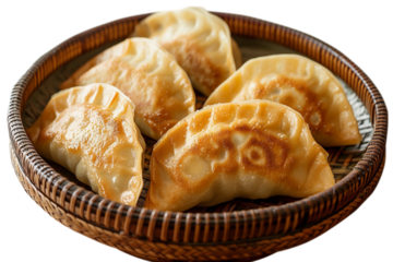chinese steamed/ fried dumplings isolated on transparent background