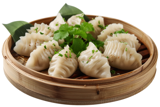 chinese steamed/ fried dumplings isolated on transparent background