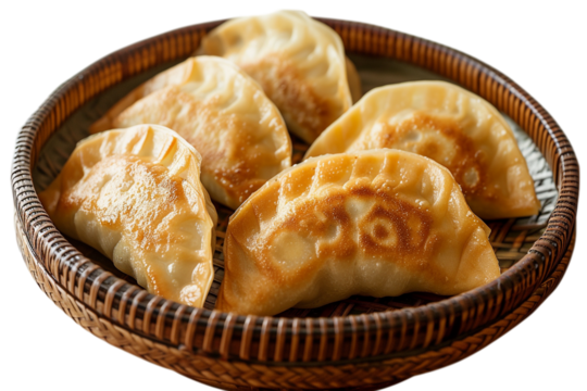 chinese steamed/ fried dumplings isolated on transparent background