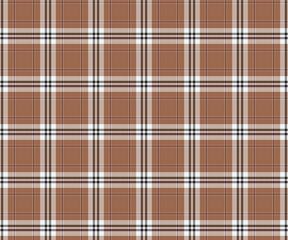 Plaid pattern, brown, white, black, seamless background for design. Clothes, skirts, pants. Vector illustration.