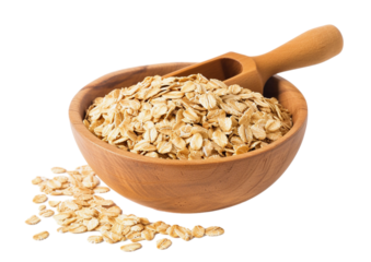 oatmeal in a wooden bowl isolated on transparent background
