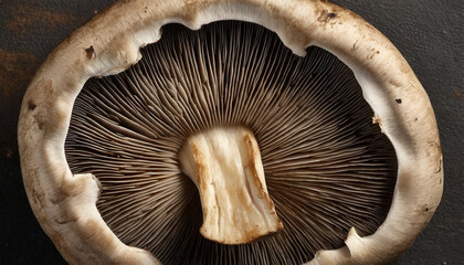 Macro shot of a Portabella mushroom. - obrazy, fototapety, plakaty