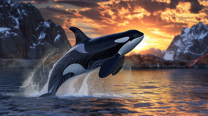 An orca breaches the ocean's surface, embodying the untamed spirit of the sea