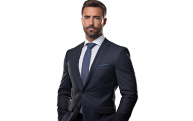 Confident Visionary Business Man Pioneering Innovation and Success on a White or Clear Surface PNG Transparent Background.