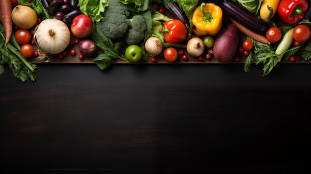 Fresh vegetables. Vegetarian ingredients for cooking on dark rustic wooden background