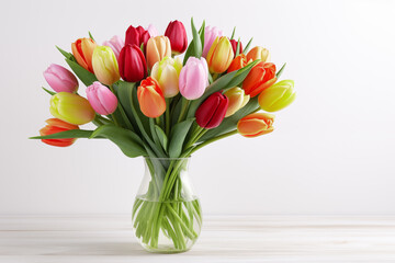 Bouquet of tulips on white background.