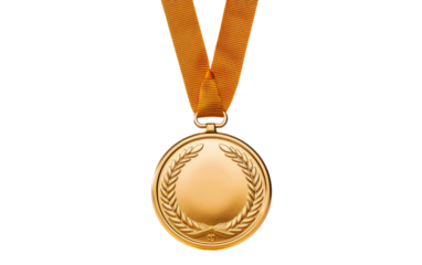 The Gleam of a Gold Medal, A Beacon of Triumph and Unyielding Success on a White or Clear Surface PNG Transparent Background.
