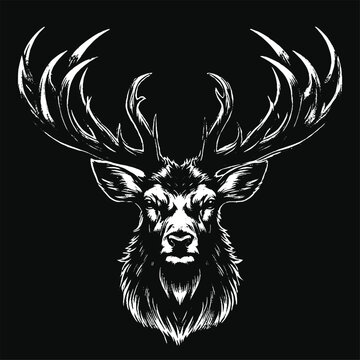 Dark Art Deer Stag Beast With Big Horn Animal Skull Horror Vintage Grunge Style illustration for Merch