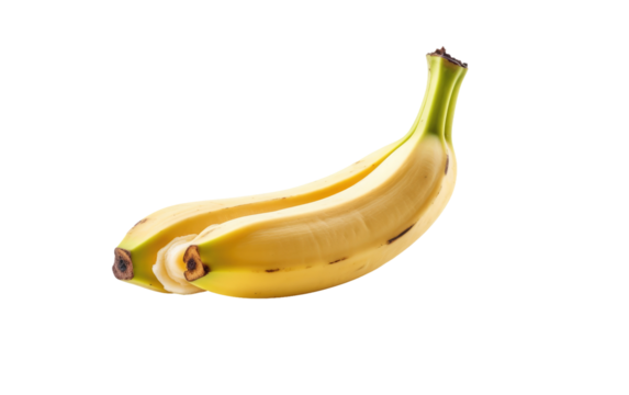 A Banana Half Peeled, Unveiling the Sweetness Hidden Beneath on a White or Clear Surface PNG Transparent Background.