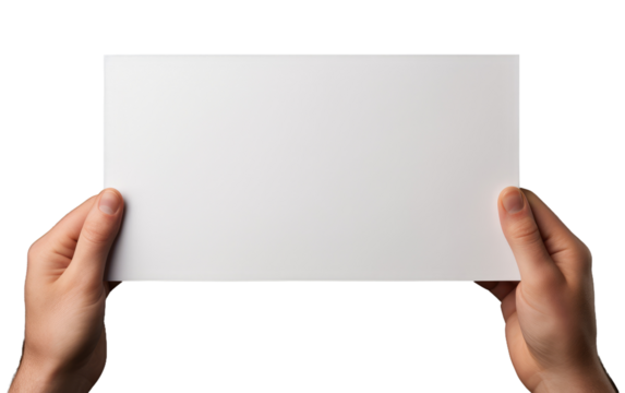 Hands Holding White Paper, Inviting Calmness Before the Storm of Creativity on a White or Clear Surface PNG Transparent Background.