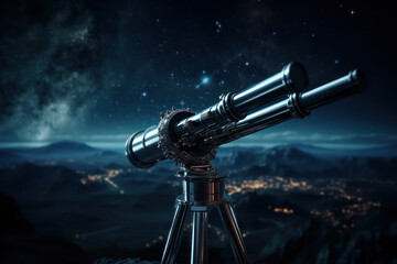 A telescope focused on distant stars, embodying the far-reaching and visionary nature of groundbreaking ideas. Generative Ai.