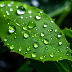 Fototapeta na wymiar nature green leaf with drops close-up