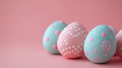 Fototapeta na wymiar Eggcellent Elegance: Intricately designed Easter eggs adorned with pastel patterns on a soft backdrop.