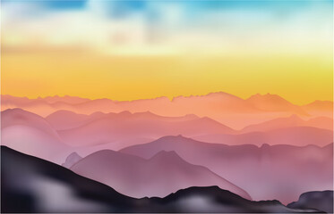 Obraz premium Mountains with yellow sky Landscape vector illustration 