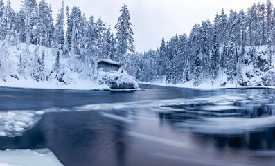 Beautiful winter landscape. Oulanka National Park, Finland